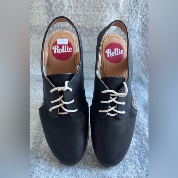 Rollie Derby Black Cutout Leather Slingback Size 40 NWOT - Picture 3 of 9